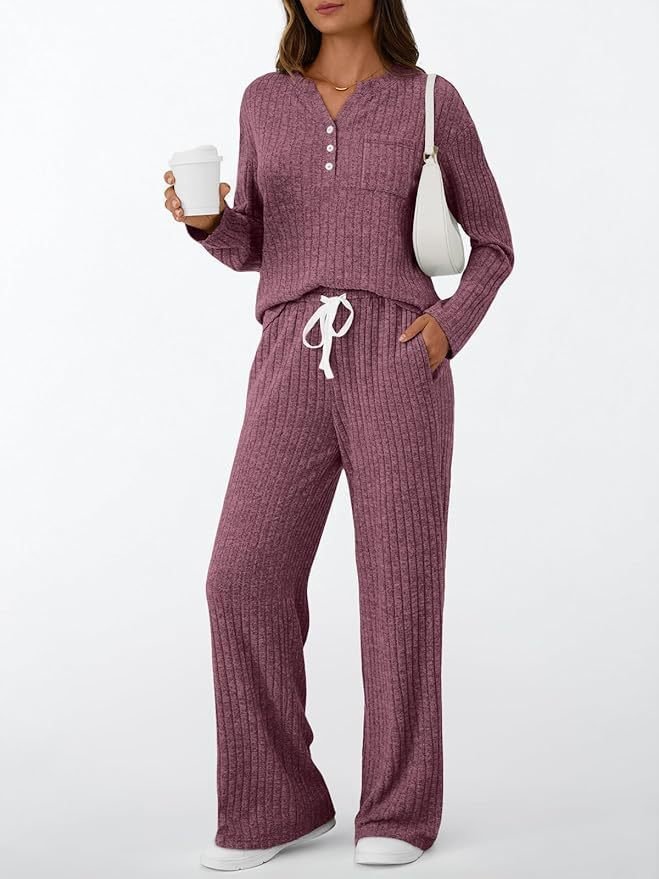 Damen Unifarben Zweiteiliges Set Täglich Langarm Lässig Frühling/Herbst Bluse mit Hose Matching Set
