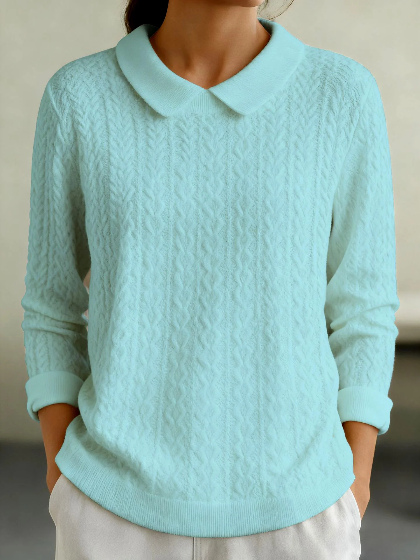 Damen Baumwolle Geometrisch Langarm Bequem Lässig Pullover