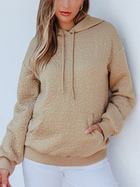 Lässig Kapuze Geblümt Sweatshirt Jacquard