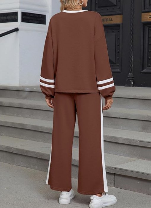 Damen Farbblock Zweiteiliges Set Täglich Langarm Lässig Frühling/Herbst Bluse mit Hose Matching Set
