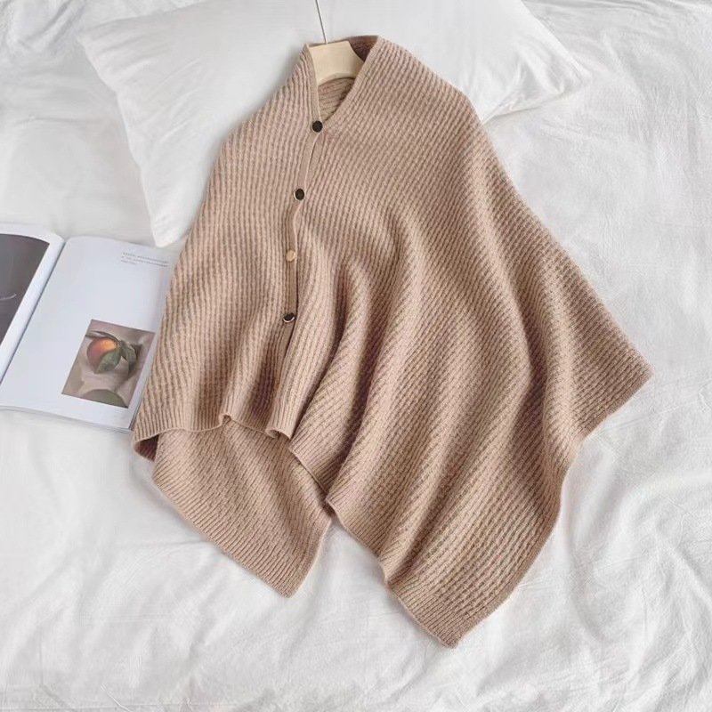 Einfach Weit Wollmischung Asymmetrisch Ausschnitt Poncho