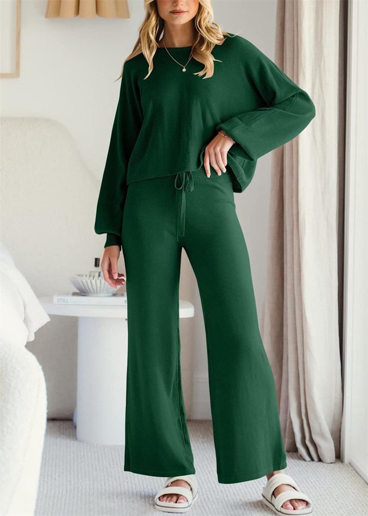Damen Unifarben Zweiteiliges Set Täglich Langarm Lässig Frühling/Herbst Bluse mit Hose Matching Set
