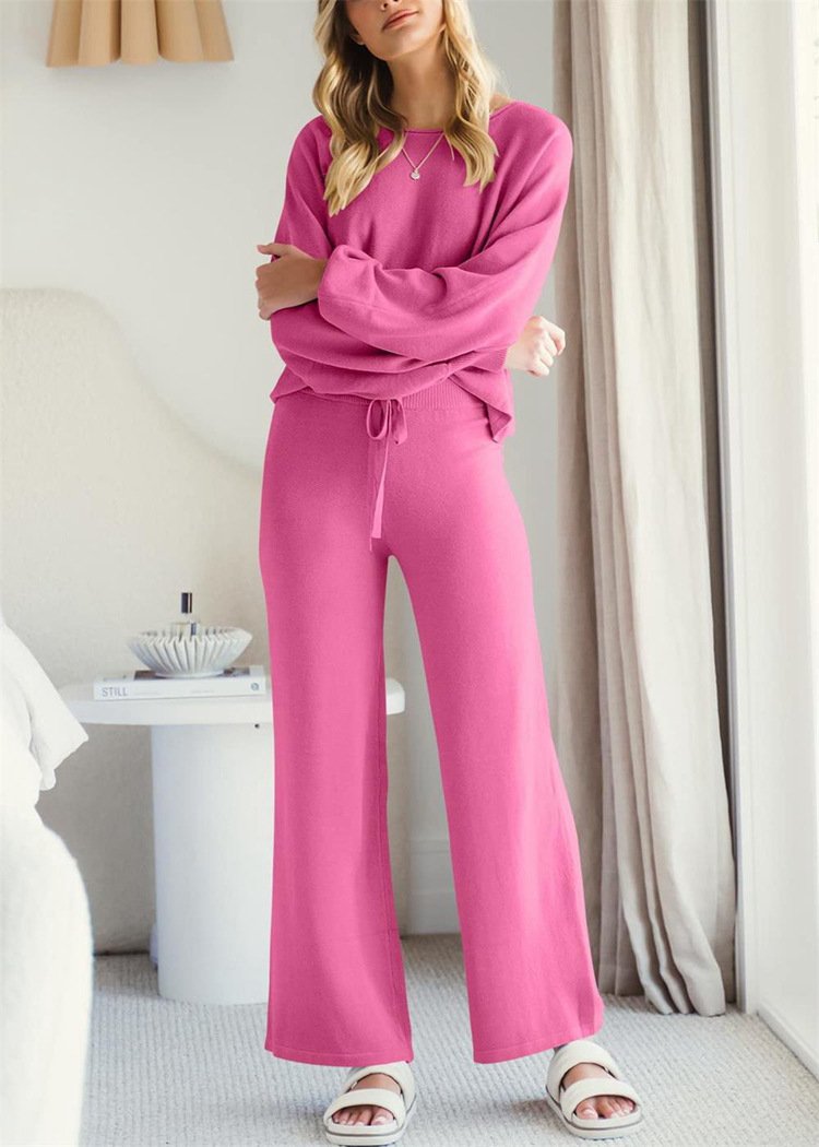 Damen Unifarben Zweiteiliges Set Täglich Langarm Lässig Frühling/Herbst Bluse mit Hose Matching Set
