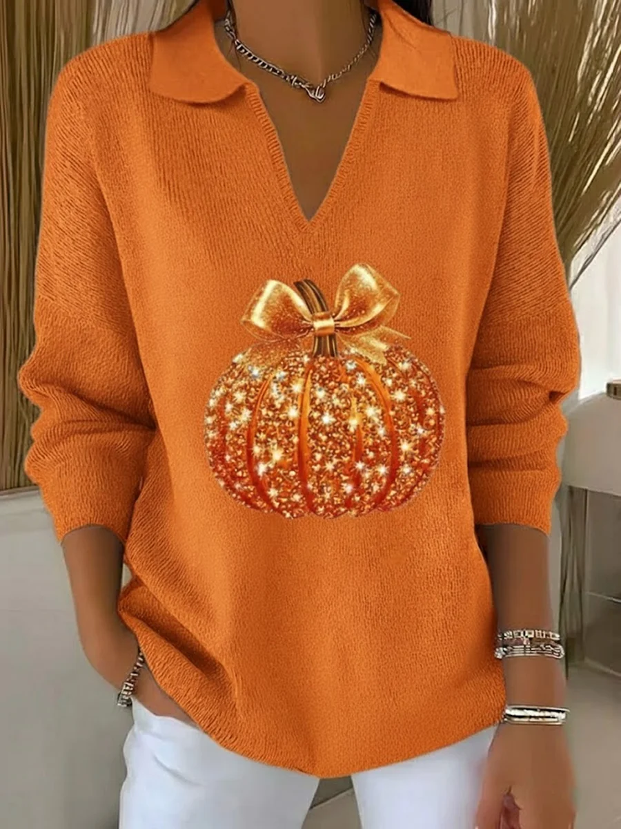 Damen Halloween (Kürbis) Langarm Bequem Lässig Print Pullover