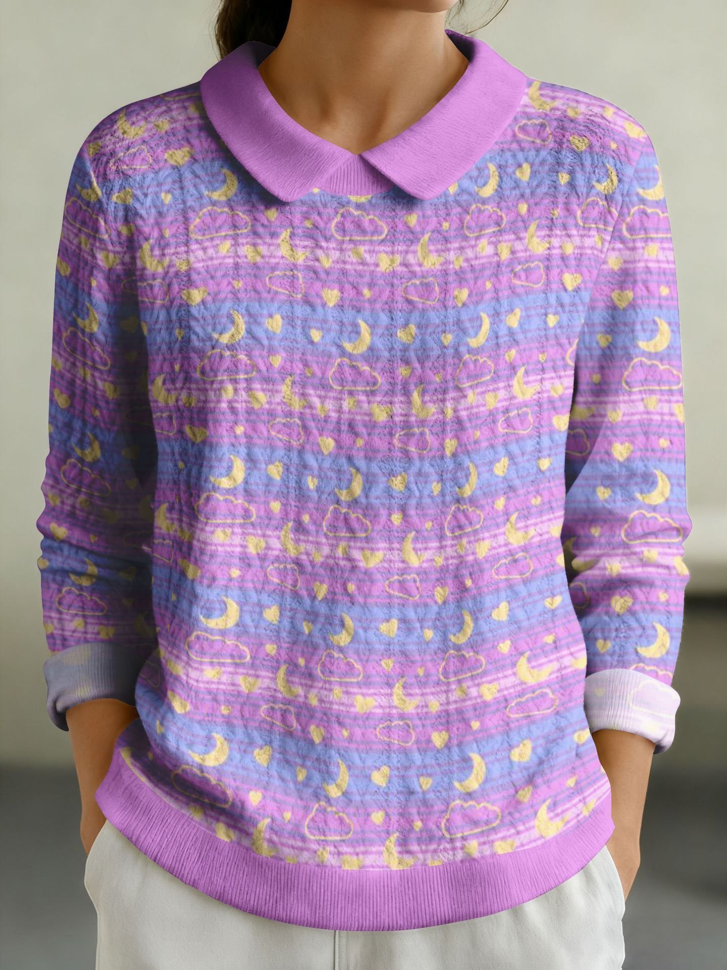 Damen Baumwolle Geometrisch Langarm Bequem Lässig Pullover