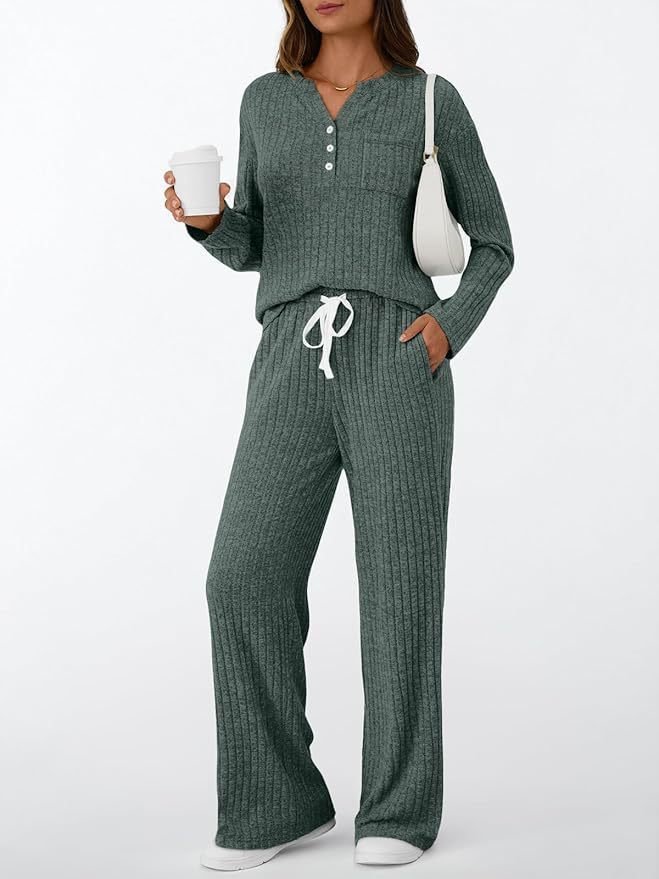 Damen Unifarben Zweiteiliges Set Täglich Langarm Lässig Frühling/Herbst Bluse mit Hose Matching Set
