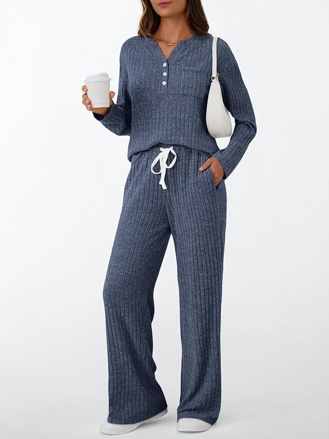 Damen Unifarben Zweiteiliges Set Täglich Langarm Lässig Frühling/Herbst Bluse mit Hose Matching Set