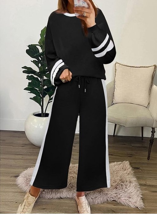 Damen Farbblock Zweiteiliges Set Täglich Langarm Lässig Frühling/Herbst Bluse mit Hose Matching Set