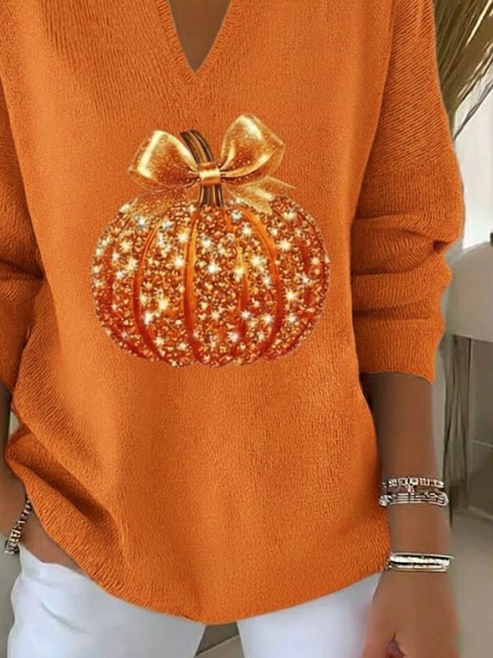 Damen Halloween (Kürbis) Langarm Bequem Lässig Print Pullover