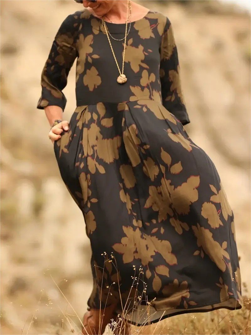 Damen Geblümt Sommer Kleid Rundhals Halbarm H-Linie Kleid