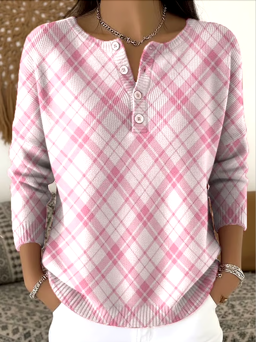 Damen Baumwolle Geometrisch Langarm Bequem Lässig Pullover
