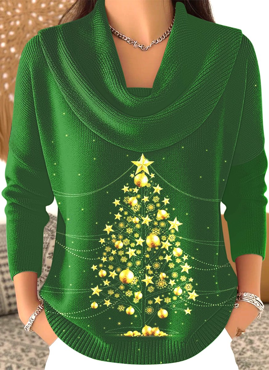 Damen Baumwolle Weihnachten Langarm Bequem Lässig Pullover