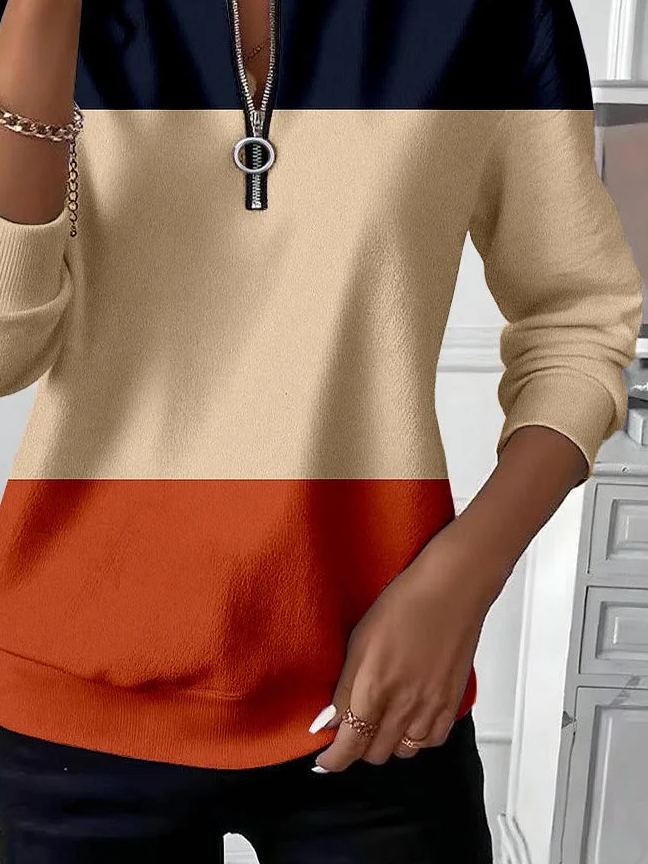 Lässig Rundhals Multifarben Block Sweatshirt Print
