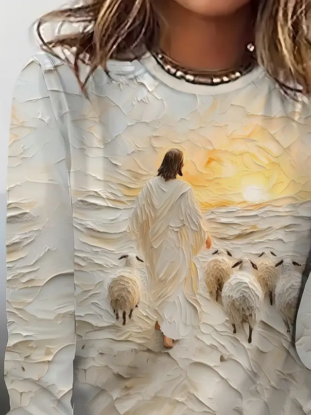 Lässig Jesus Kopieren Rundhals Langarm T-Shirt