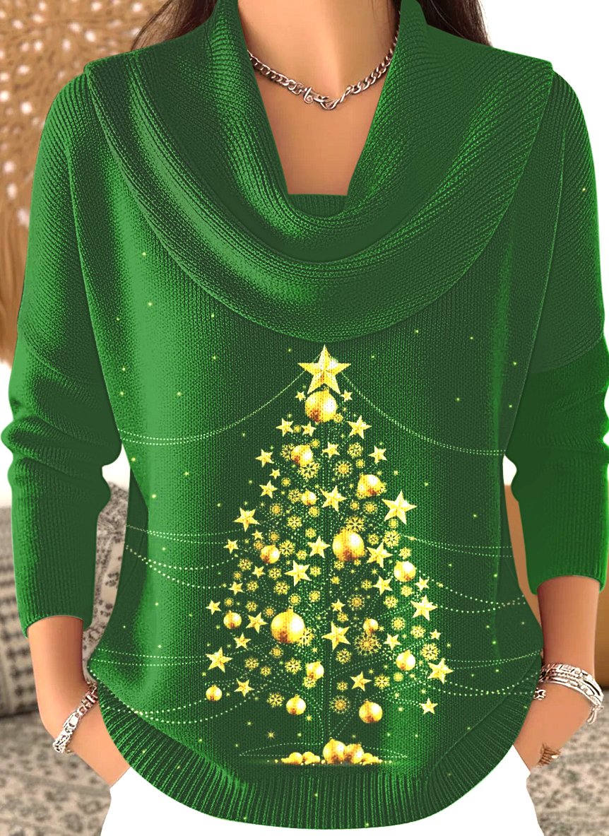 Damen Baumwolle Weihnachten Langarm Bequem Lässig Pullover