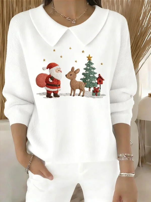 Damen Weihnachtsmann Langarm Bequem Lässig Print Pullover