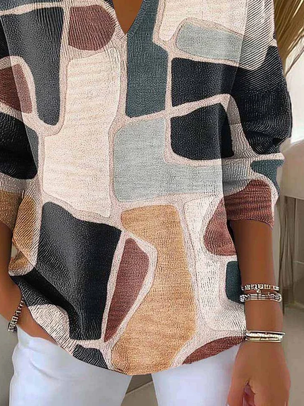 Damen Abstrakt Langarm Bequem Lässig Print Pullover