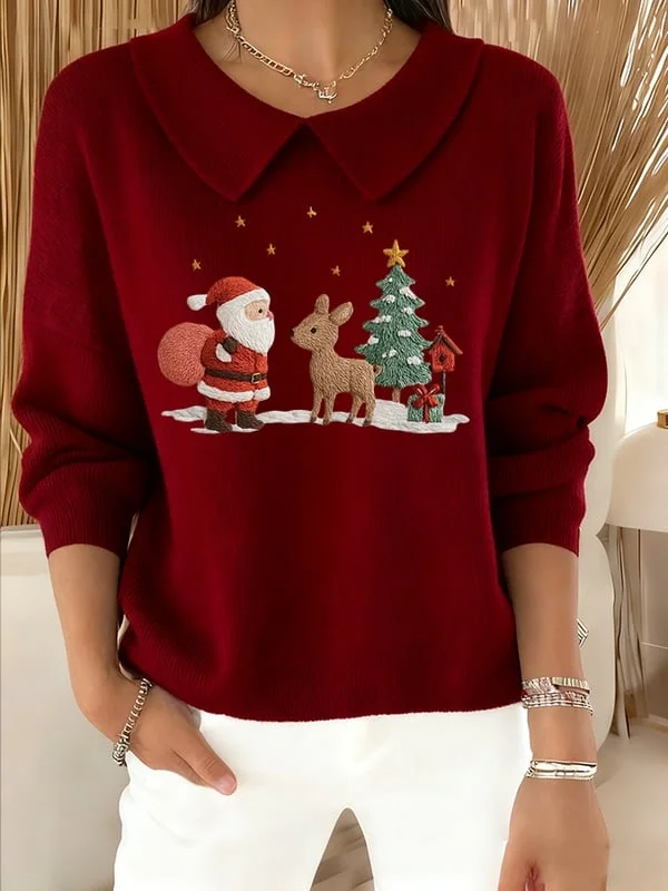 Damen Weihnachtsmann Langarm Bequem Lässig Print Pullover