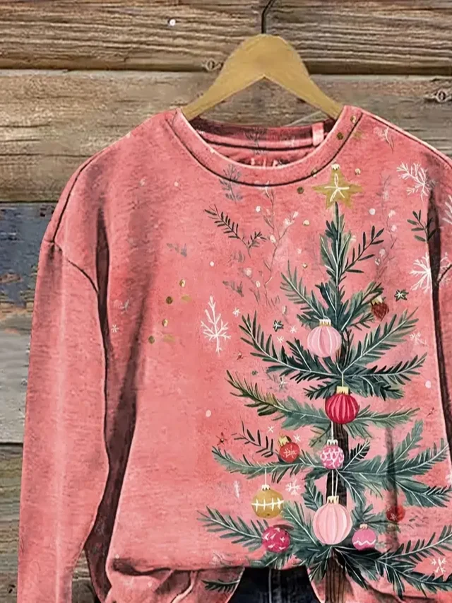 Lässig Rundhals Weihnachten Sweatshirt Print