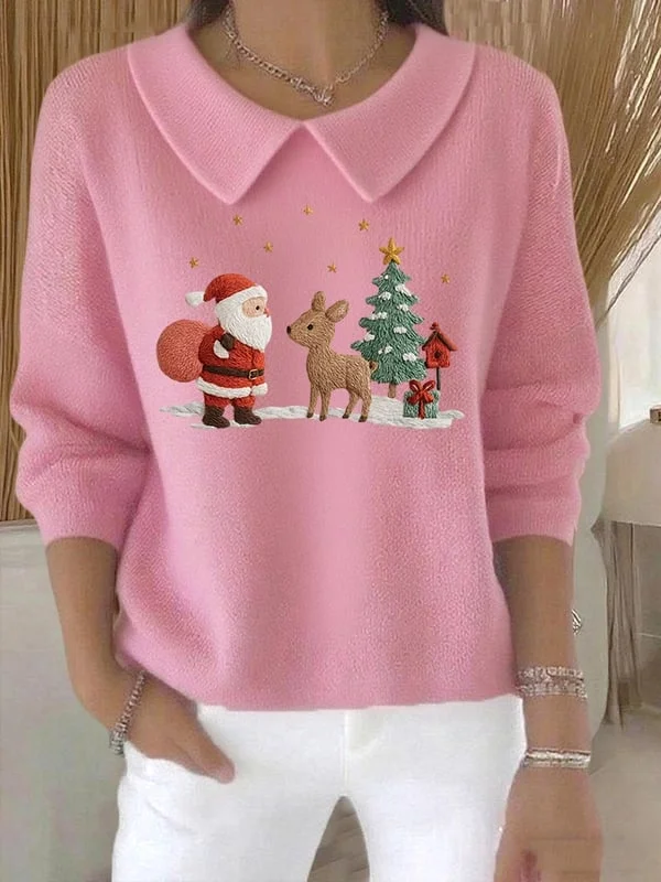 Damen Weihnachtsmann Langarm Bequem Lässig Print Pullover