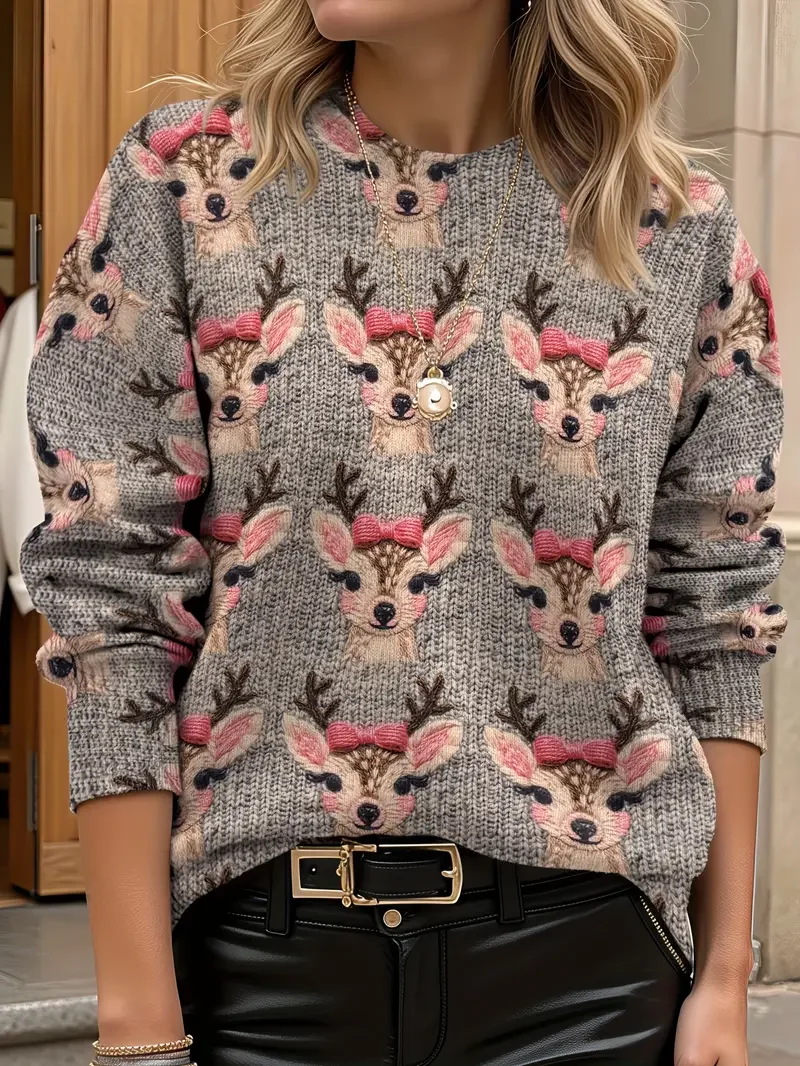 Damen Weihnachten Langarm Bequem Lässig Print Pullover