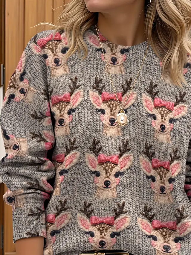 Damen Weihnachten Langarm Bequem Lässig Print Pullover