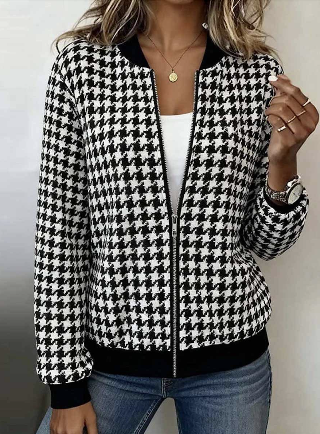 Damen Frühling/Herbst Oberbekleidung Lässig Geometrisch Langarm Stehkragen Jacke