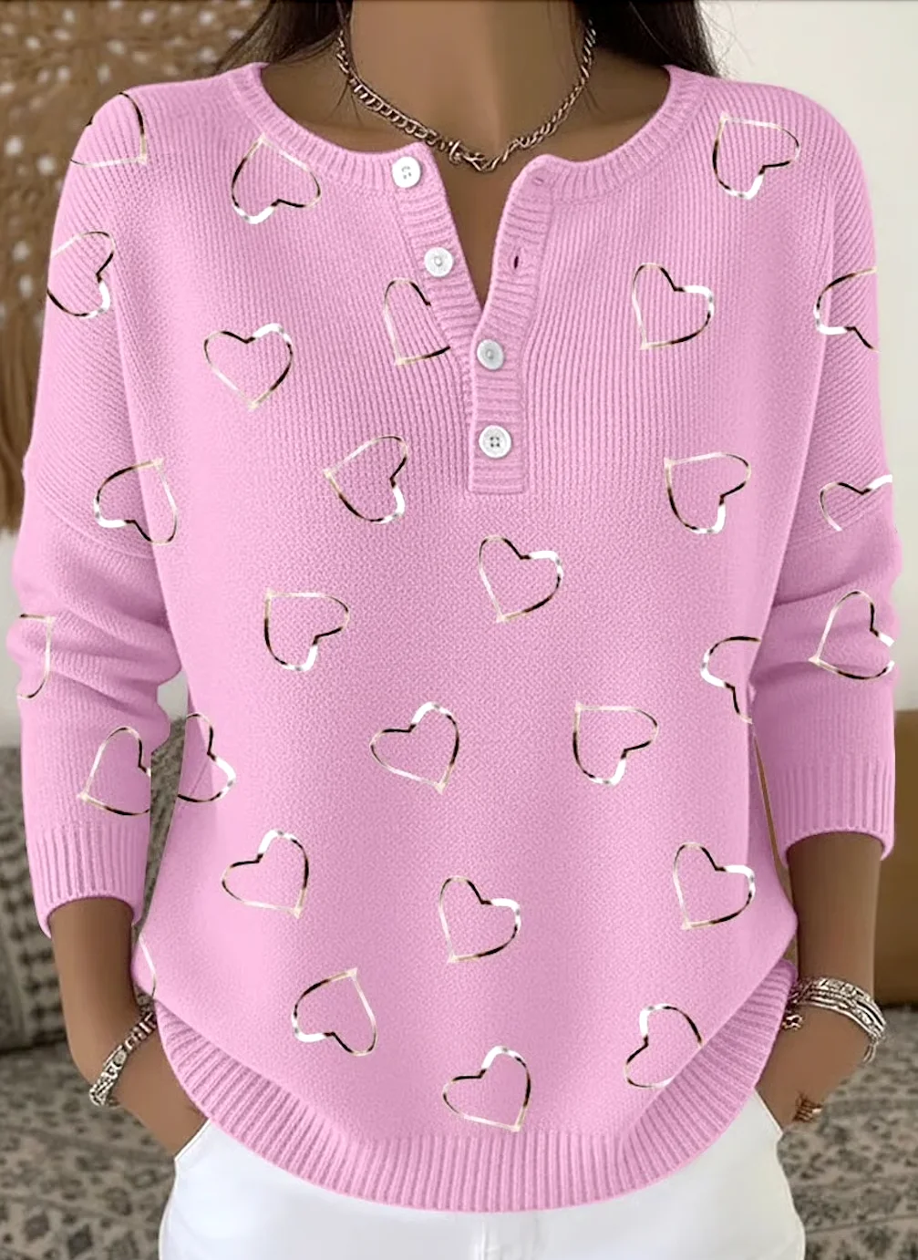 Damen Baumwolle Geometrisch Langarm Bequem Lässig Pullover