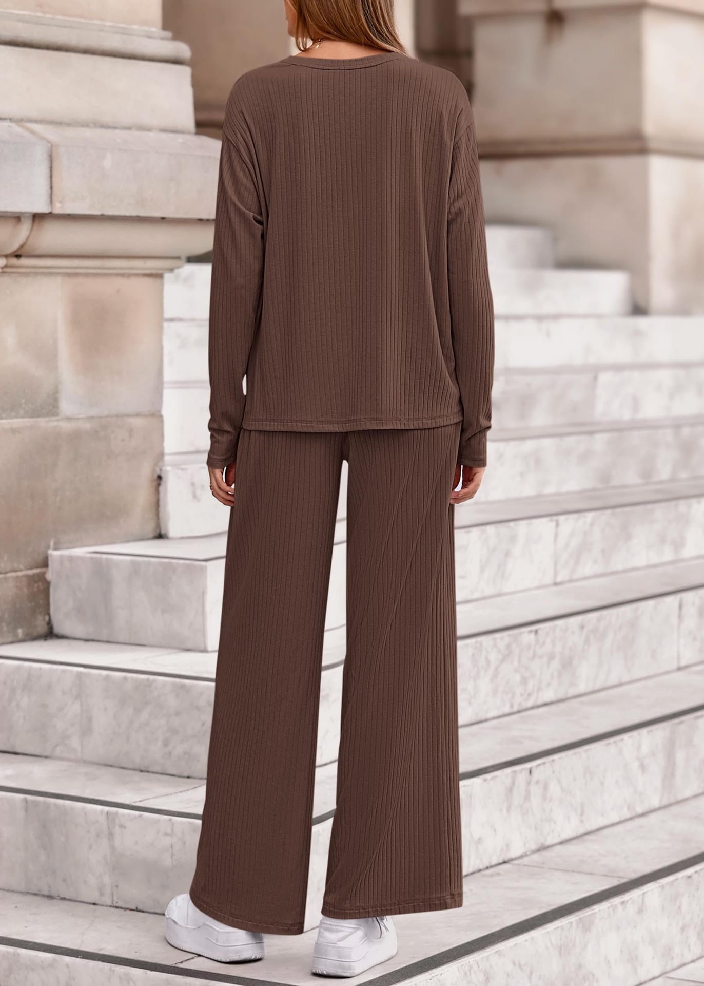 Damen Unifarben Zweiteiliges Set Täglich Langarm Lässig Frühling/Herbst Bluse mit Hose Matching Set