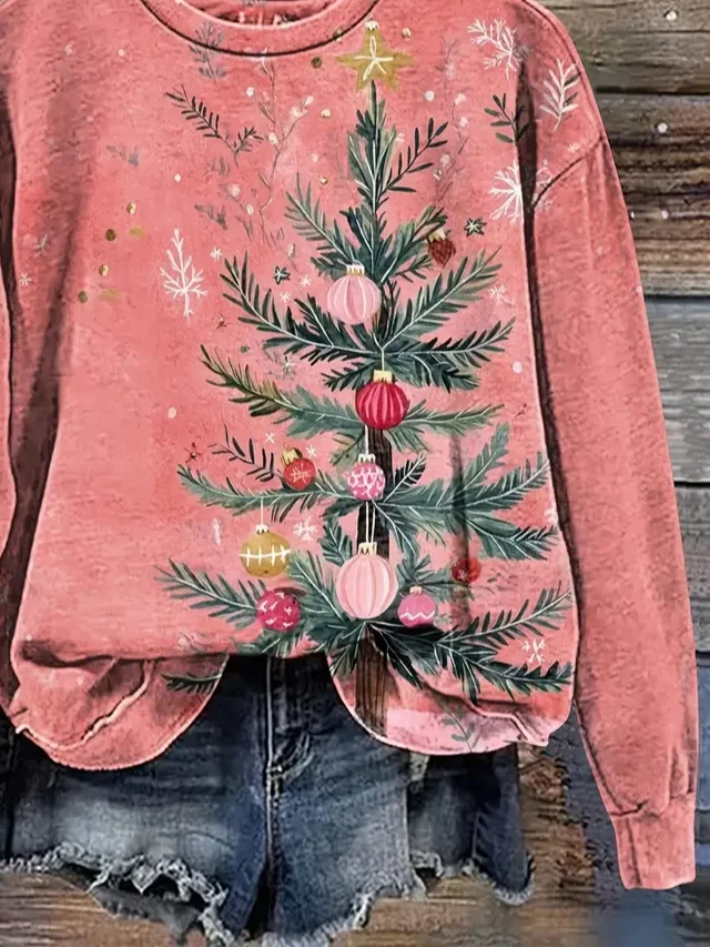 Lässig Rundhals Weihnachten Sweatshirt Print