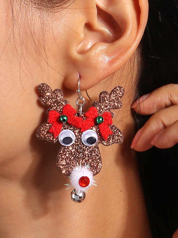 Weihnachten Bunt DIY Schmuck Weihnachtsbaum Glocke Elch Ohrringe Persönlichkeit Felt Ohrringe