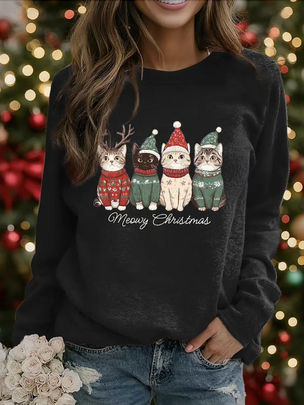 Lässig Rundhals Tier Sweatshirt