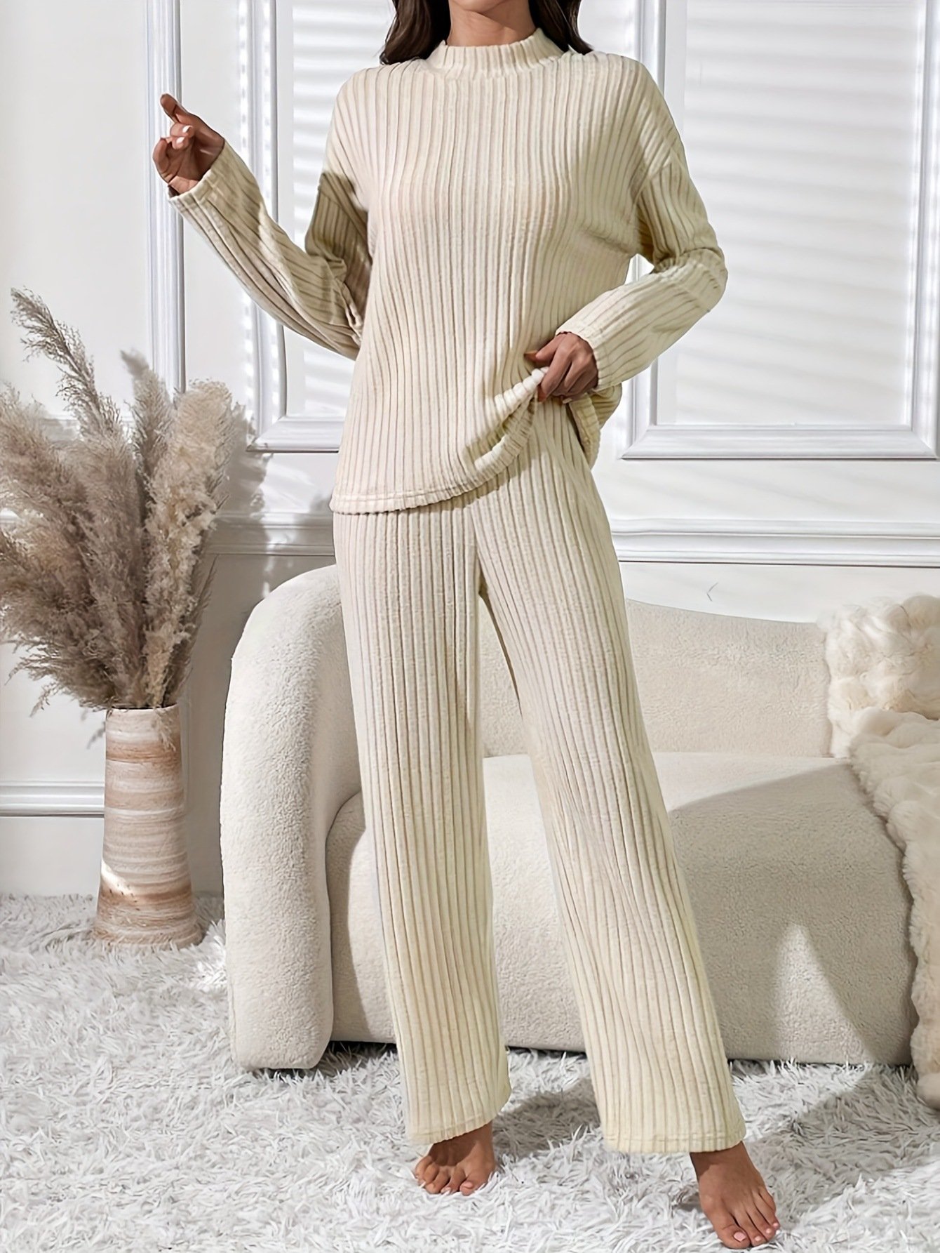 Damen Unifarben Zweiteiliges Set Täglich Langarm Lässig Frühling/Herbst Bluse mit Hose Matching Set