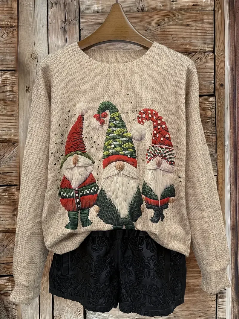 Damen Weihnachten Langarm Bequem Lässig Print Pullover