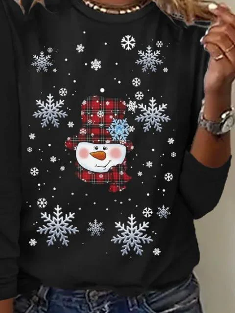 Lässig Weihnachtsschneemann Rundhals Langarm T-Shirt