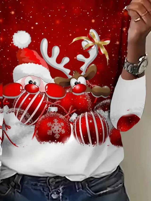 Lässig Weihnachten Rundhals Langarm T-Shirt