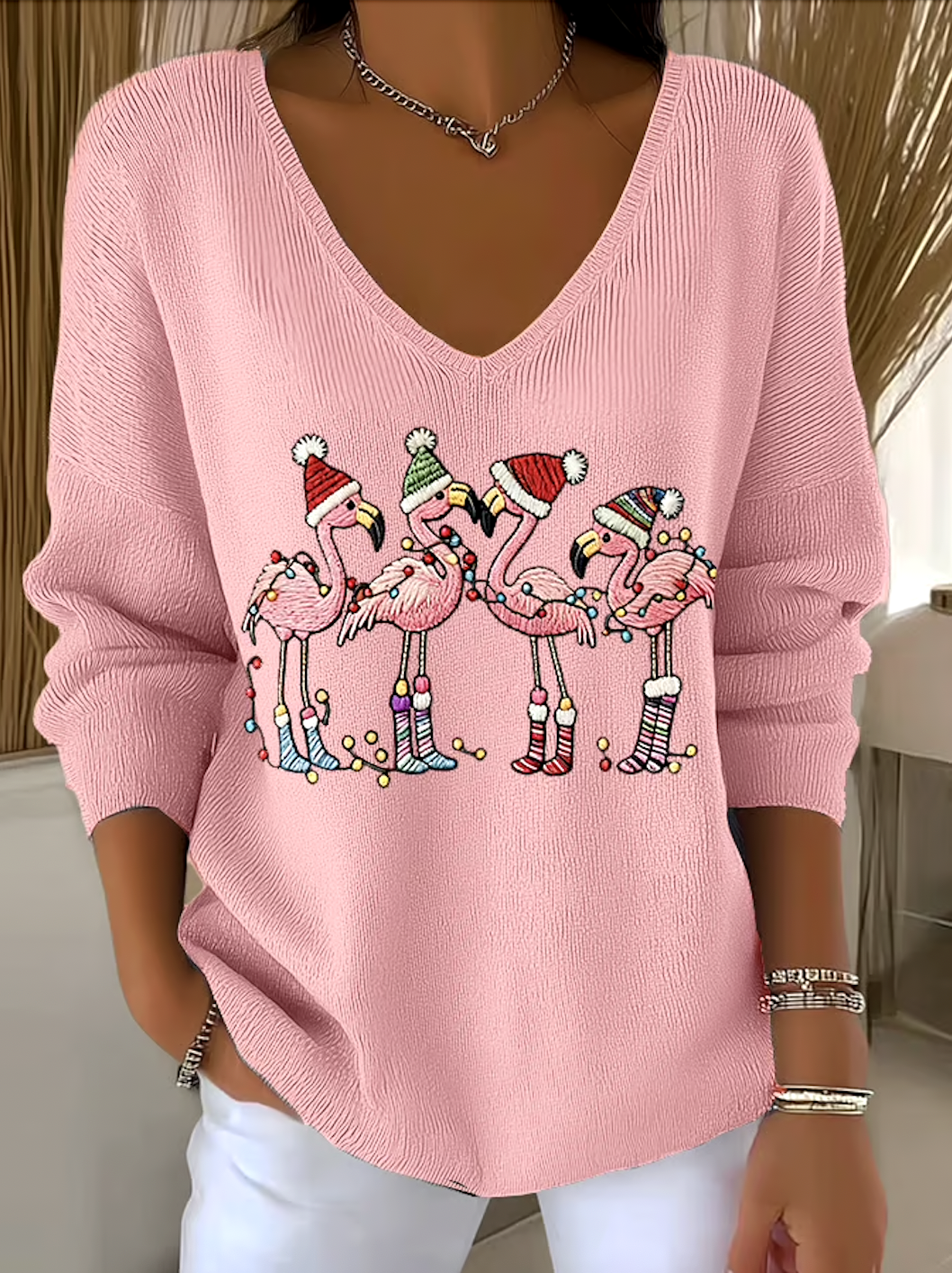 Damen Baumwolle Tier Langarm Bequem Lässig Pullover