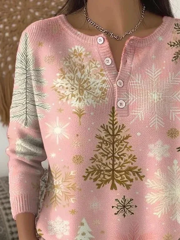 Damen Weihnachten Langarm Bequem Lässig Print Pullover