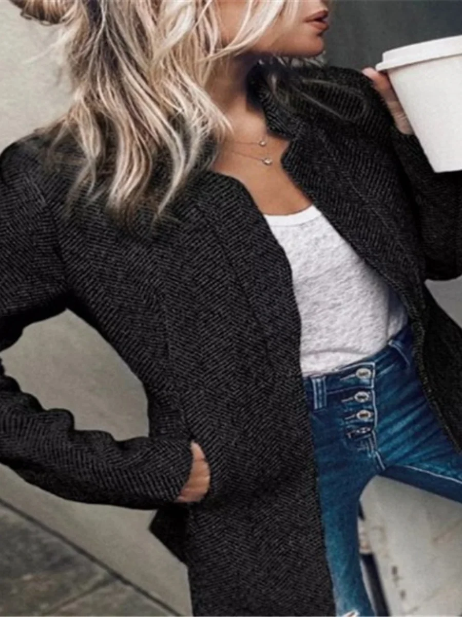 Damen Frühling/Herbst Oberbekleidung Lässig Nahtverarbeitung Unifarben Langarm Reverskragen Jacke