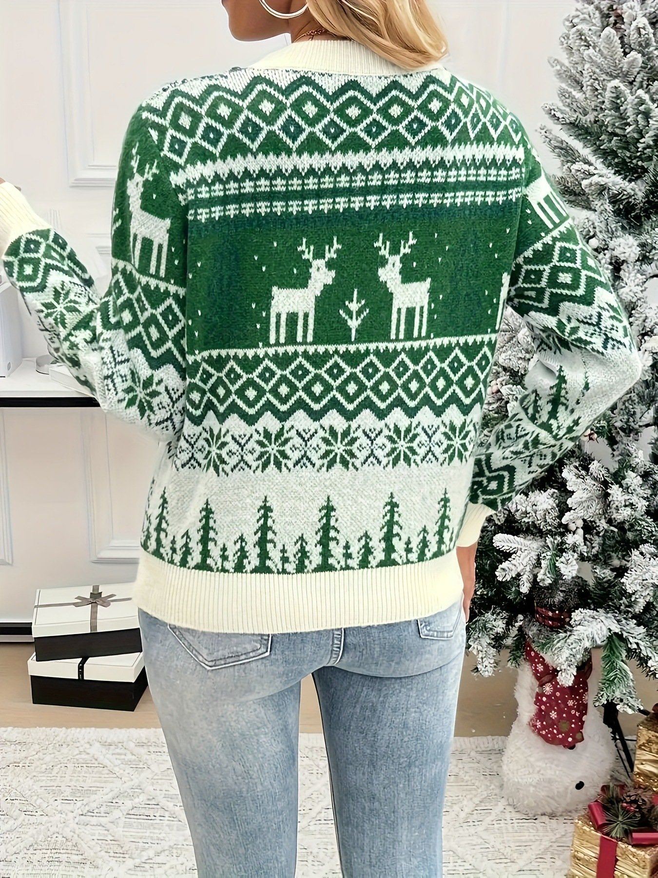 Damen Baumwolle Geometrisch Langarm Bequem Lässig Pullover