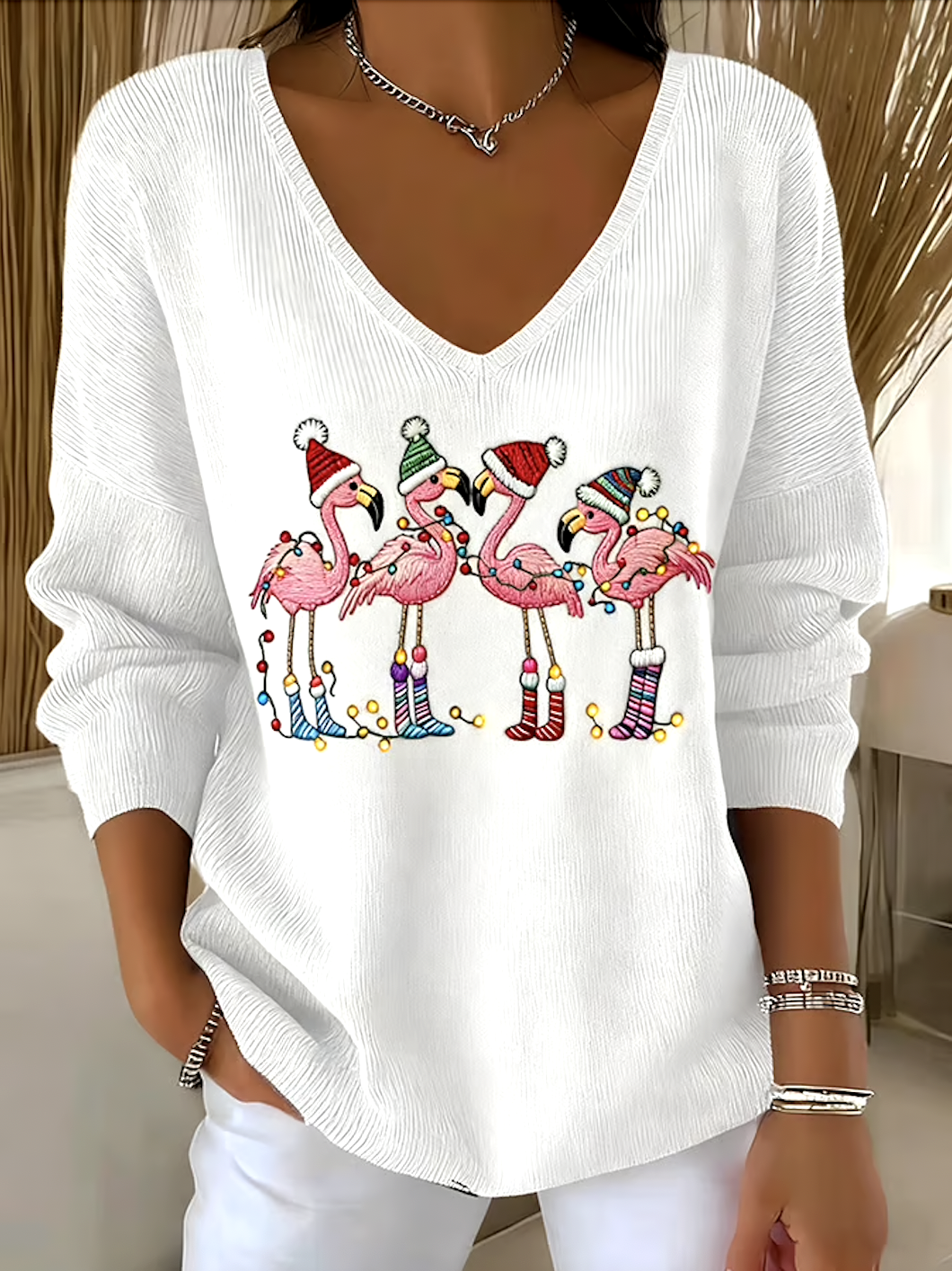 Damen Baumwolle Tier Langarm Bequem Lässig Pullover