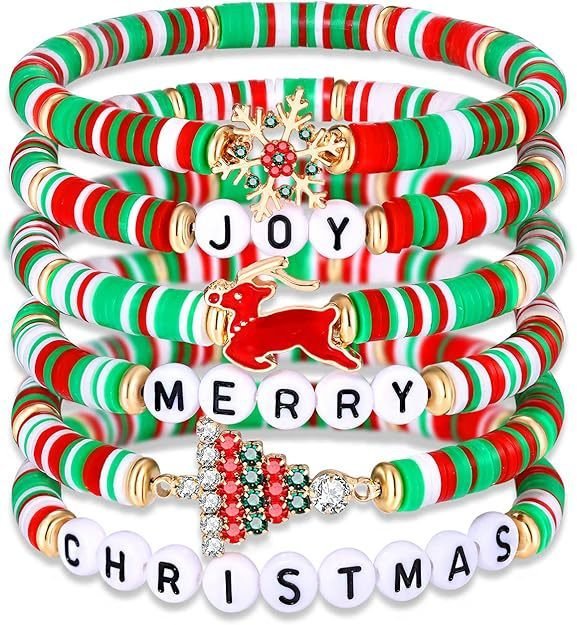 Weihnachten 6-Pack Süß Elch Polymer-Ton Armband Set Damen Party Geschenk