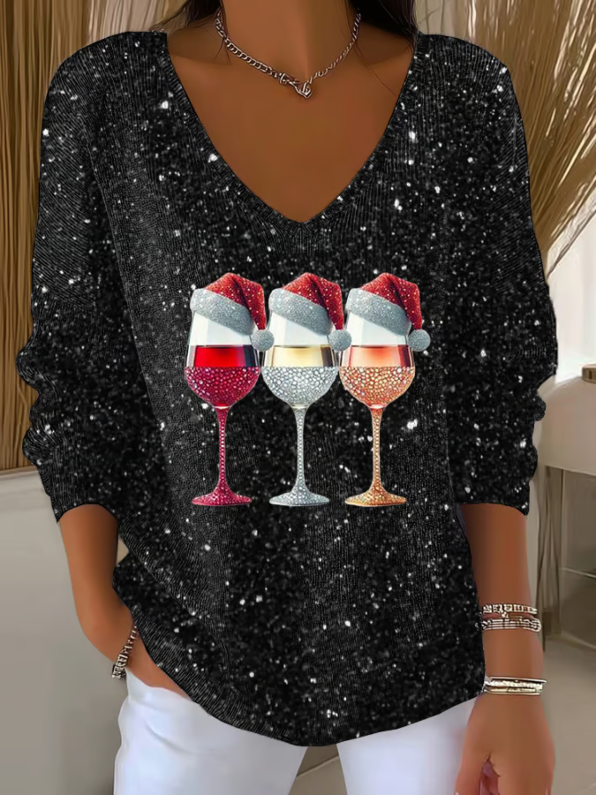 Damen Baumwolle Weihnachten Langarm Bequem Lässig Pullover