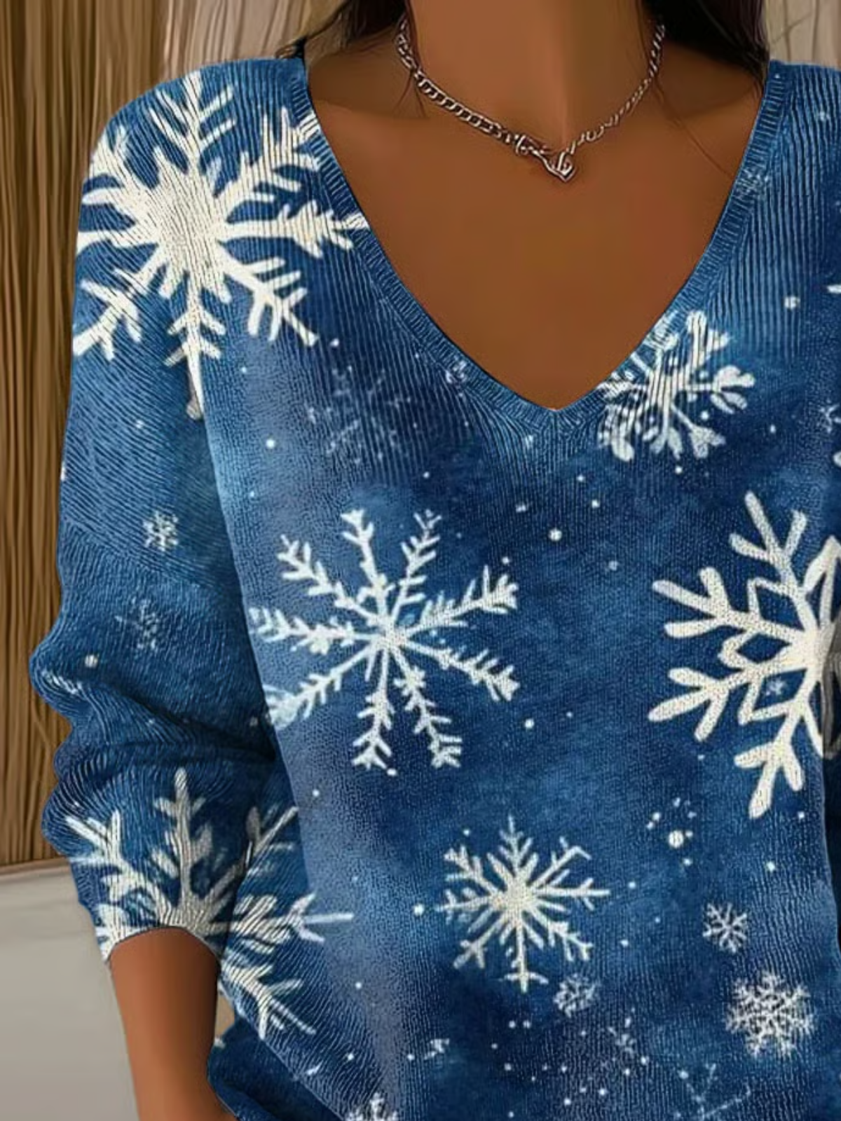 Damen Baumwolle Schneeflocke Langarm Bequem Lässig Pullover