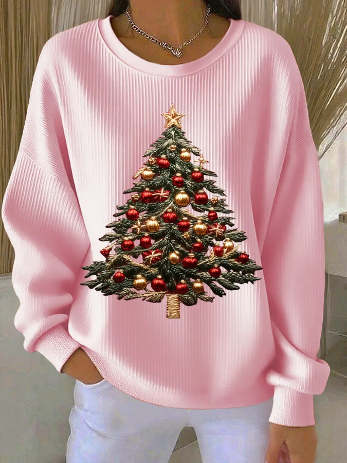 Lässig Rundhals Weihnachtsbaum Sweatshirt