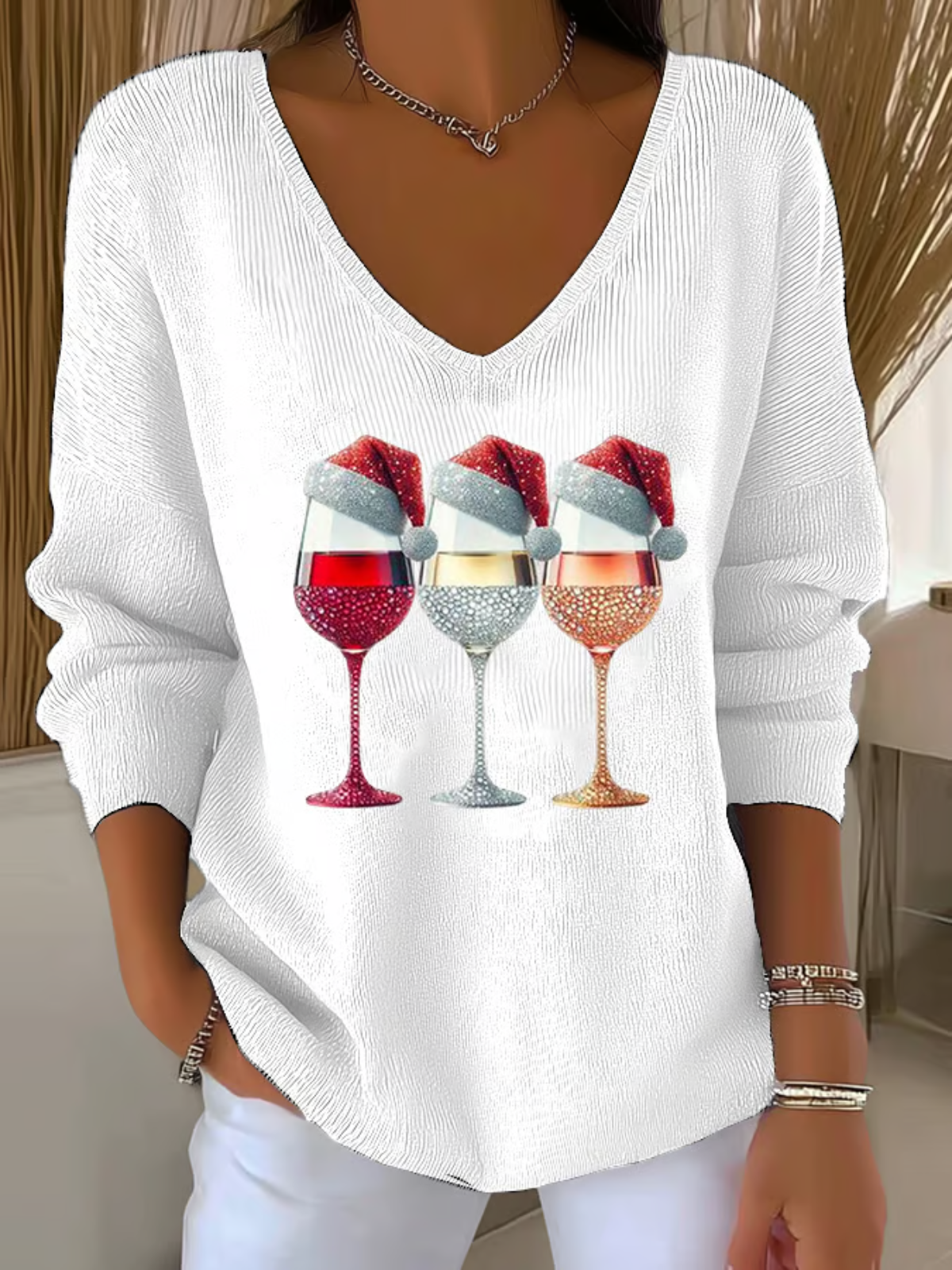 Damen Baumwolle Weihnachten Langarm Bequem Lässig Pullover