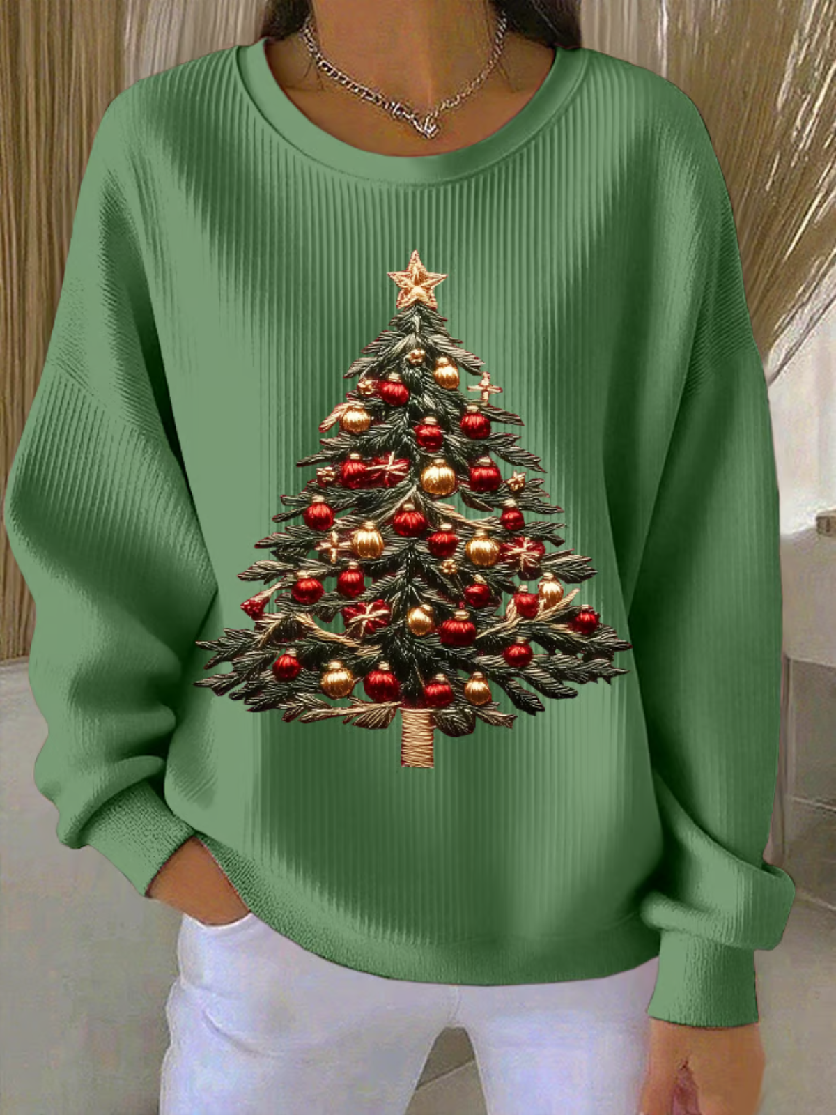 Lässig Rundhals Weihnachtsbaum Sweatshirt