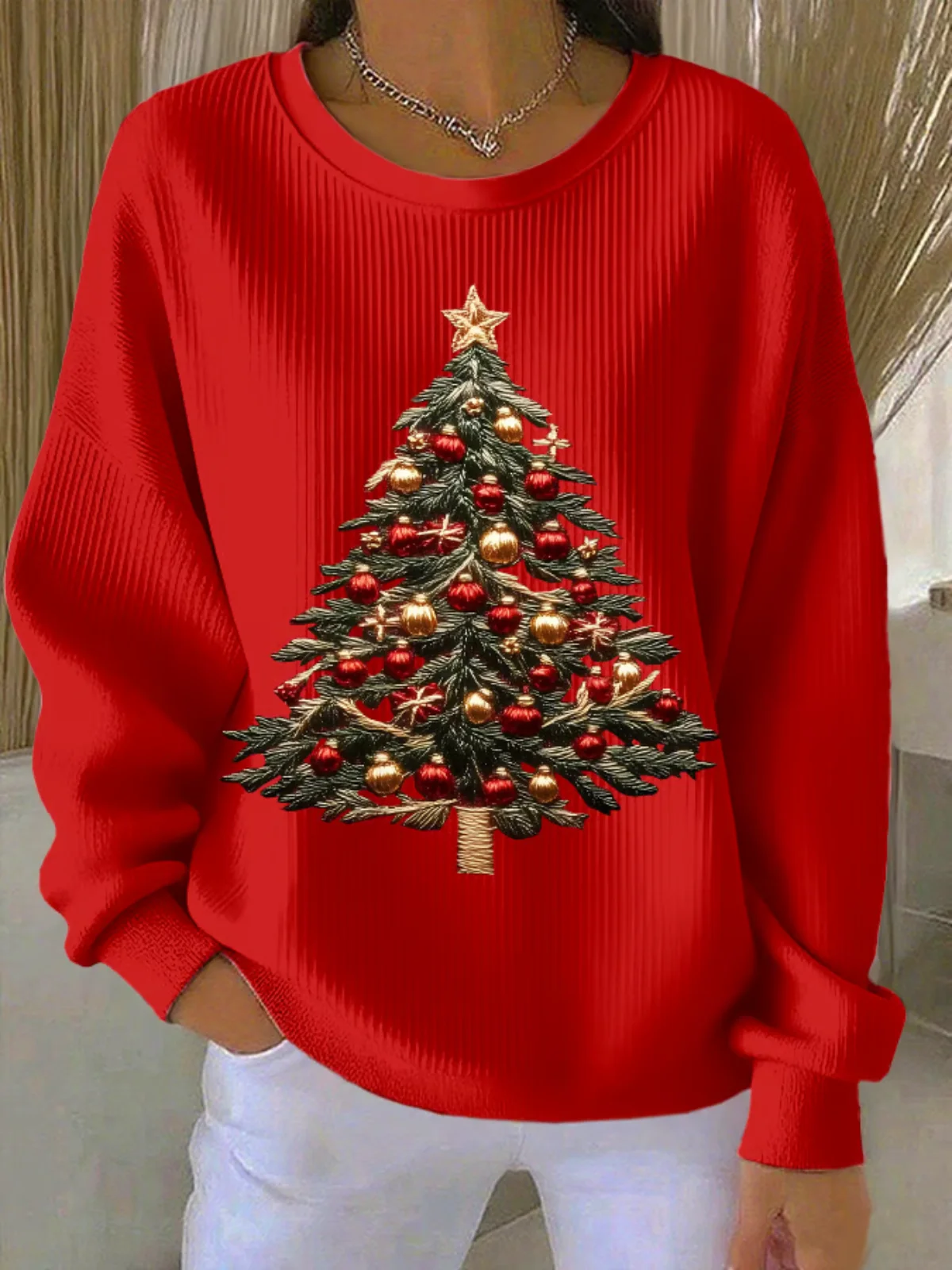 Lässig Rundhals Weihnachtsbaum Sweatshirt