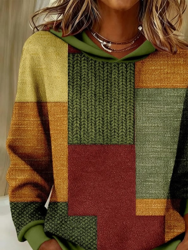 Lässig Kapuze Multifarben Block Kapuze Print