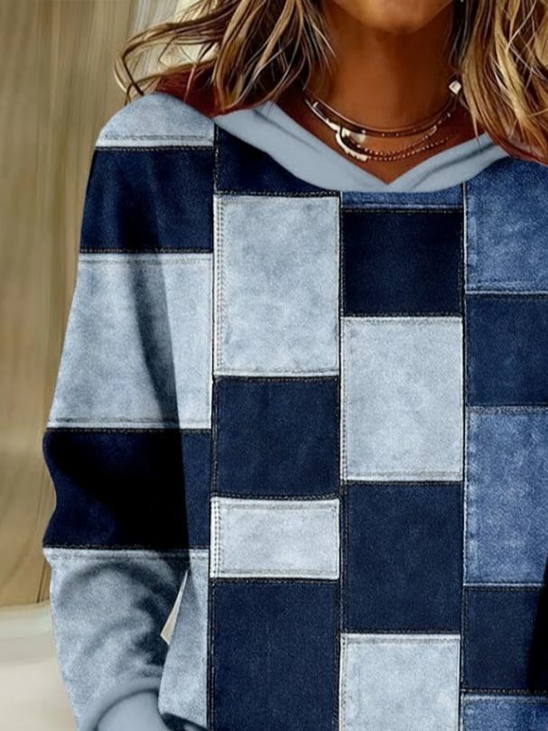 Lässig Kapuze Abstrakt Kariert Kapuze Print